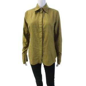Farinaz Taghavi Womens Long Sleeves Button Down Shirt Green Cotton Size 8